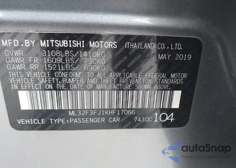 2019 Mitsubishi Mirage G4 Es/Rf z USA, uszkodzony, nr VIN ML32F3FJ1KHF17066